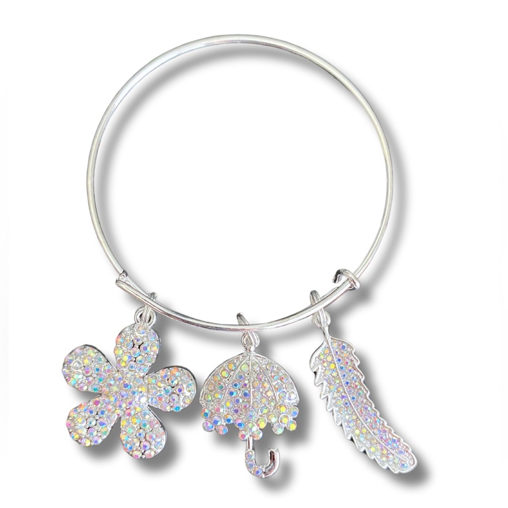 Custom “Flower, Umbrella & Leaf” Charm Bangle Bracelet